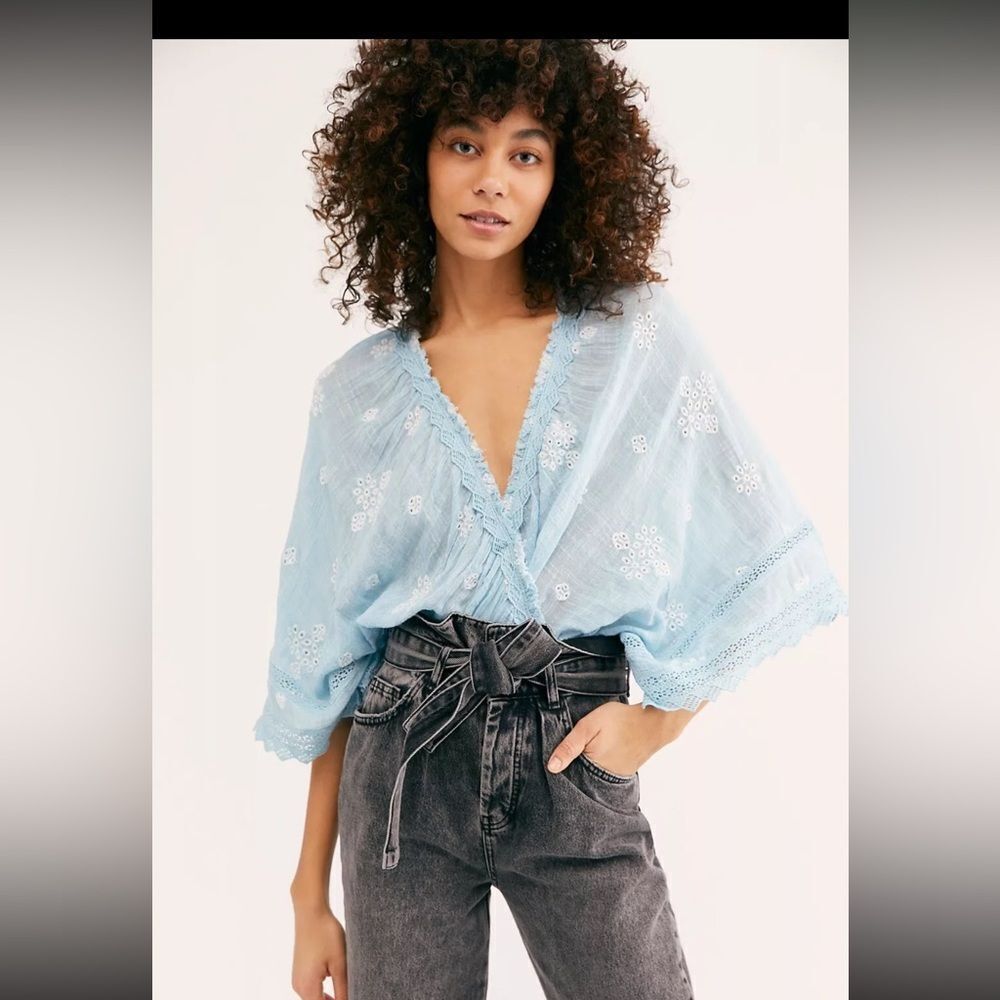 Free People Love Somebody Gauze
Embroidered Top in Misty Morning Blue - Picture 2 of 5